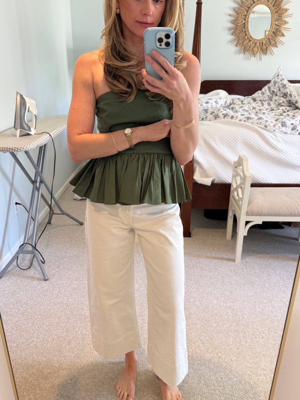 J.Crew Olive Green Spaghetti Strap Peplum Top